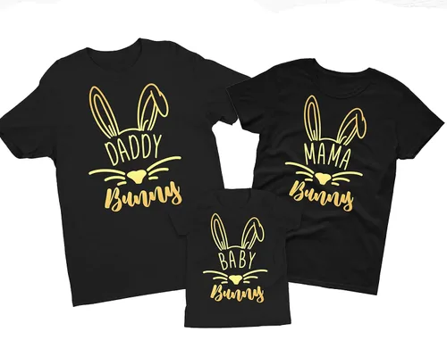 Vista 3 de Family Matching Bunny Rabbit Shirts, Customized Easter T-Shirts For Mama, Dada, Kids, Baby, Pastel Easter Eggs Print Graphic Tee, Children Casual