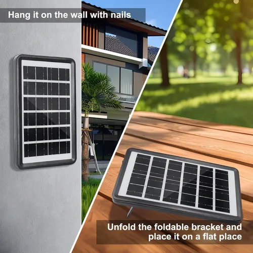 Vista 3 de Kit de cargador de batería solar potable o Fiexd de 5 V 3 W con batería recargable de 2400 mAh (luz LED de 3 W, USB calbe) Multifunciones f