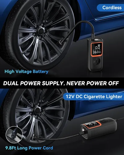 Vista 4 de KOLTGOO Compresor de aire portátil para inflado de neumáticos, bomba de aire inalámbrica de 150 PSI para neumáticos de automóvil con manómetro y luz