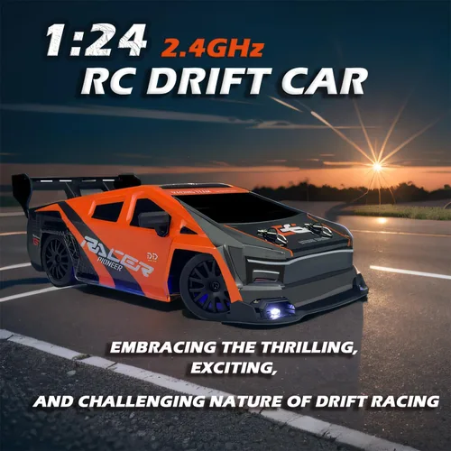 Vista 4 de HTURCCOP 1:24 RC Cybercar, 2.4GHz RC Drift Cars con luz LED, juguetes de carreras para niños y niñas de 8 a 12 años, velocidad ajustable 15.5 mi/H