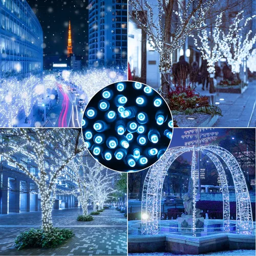Vista 5 de 100 Unidades Luces LED de Navidad Aguamarina – 50 pies, luces de Navidad aguamarina de 5mm para exteriores de grado comercial, impermeables