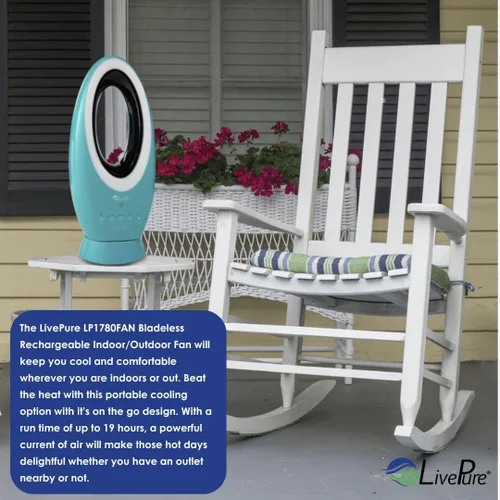 Vista 9 de LivePure Ventilador recargable para interiores y exteriores, verde azulado