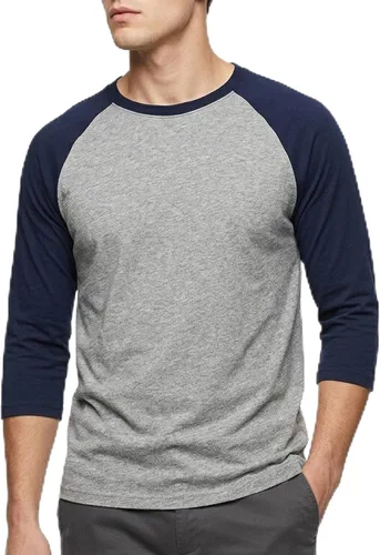 Vista 29 de Camiseta de béisbol raglán para hombre, de algodón, dos tonos, casual, atlética