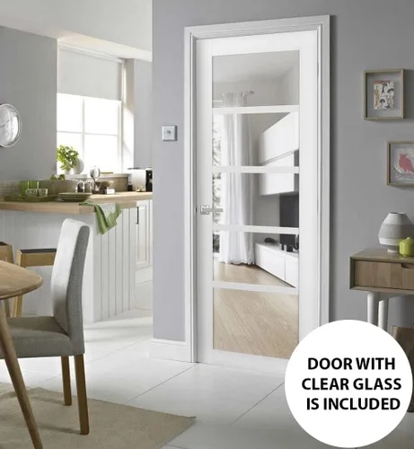 Vista 3 de SARTODOORS Interior sólido francés 36 x 80 pulgadas Quadro 4522 seda blanca con vidrio transparente Marco de panel individual regular manija