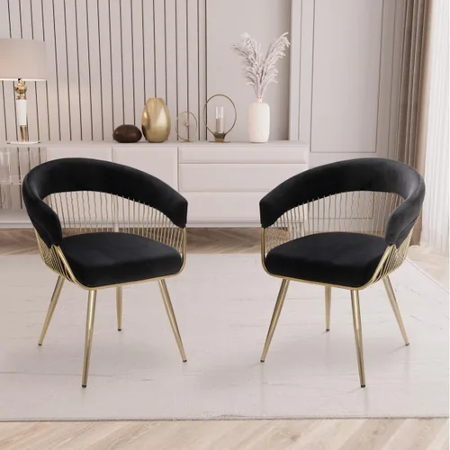 Vista 2 de Milliard Silla de comedor con marco de alambre, terciopelo tapizado fácil de limpiar, silla de acento dorada (negro)