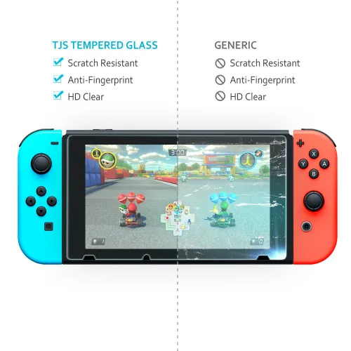Vista 9 de TJS Case for Nintendo Switch Model 2017 6.2'', with 2 Pack Tempered Glass Screen Protector Hard Travel Carrying Case Shell Carry Pouch (Blue)