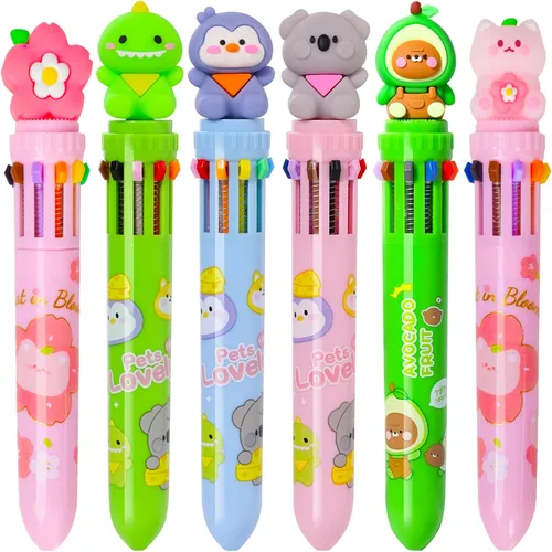 Vista 11 de Heliar Bolígrafo multicolor de 0.028 in, bolígrafos de colores 10 en 1, bolígrafos retráctiles de animales para oficina, suministros escolares