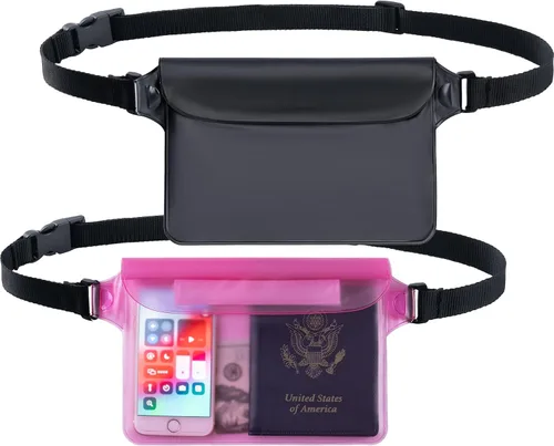 Vista 13 de CADONO Paquete de 2 fundas impermeables con correa ajustable para la cintura Bolsa seca sensible al tacto en pantalla, mantiene tu teléfono y Negro