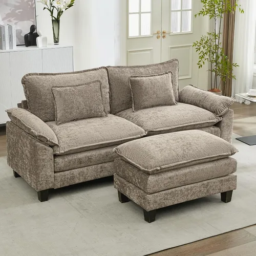 Vista 70 de URRED - Sofá seccional modular tipo nube, cómodo sofá cama de chenilla moderna con asientos profundos y otomán/almohadas para sala de estar