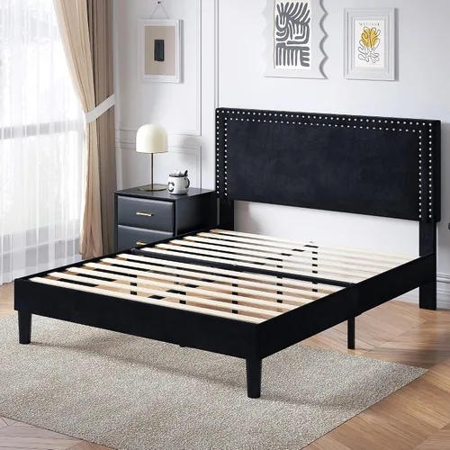 Vista 137 de VECELO Base de cama de plataforma de tamaño individual con cabecera tapizada de altura ajustable, base de colchón moderna, soporte de listones