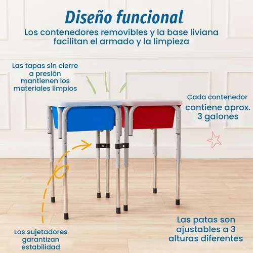 Vista 5 de ECR4Kids Mesas modulares de juego con arena y agua con tapas, varios colores, Azul, 1 Azul /Rojo