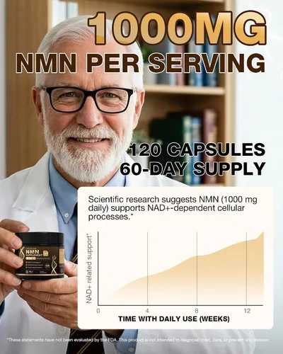 Vista 5 de Suplemento NMN, 4 en 1 NMN 1000 mg con resveratrol, TMG y quercetina, apoya la energía celular y el nivel de NAD+, alternativa NMNH y precursor