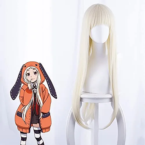 Vista 2 de Peluca de cosplay de anime Kakegurui Compulsive Gambler 2, peluca de cosplay Yomoduki Runa resistente al calor, pelucas de pelo sintético + gorra