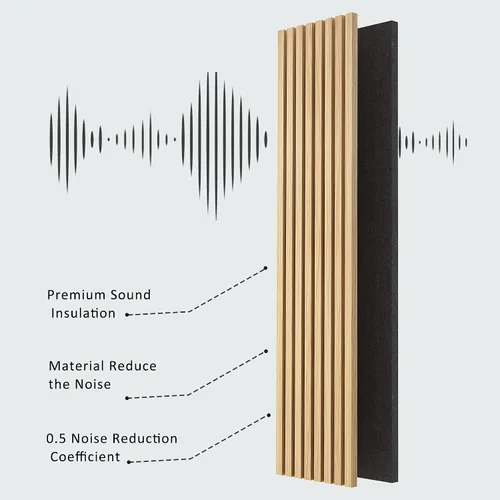 Vista 3 de ROOMTEC Paquete de 2 paneles acústicos de pared de madera maciza, paneles de pared insonorizados de 94.49 x 12.6 pulgadas, paneles de pared de Roble