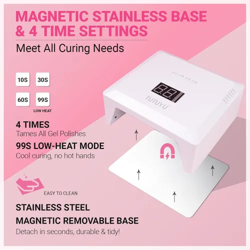 Vista 4 de Lámpara de uñas LED UV de 72 W, secador de uñas de diseño compacto para esmalte de gel con 4 temporizadores, sensor automático, longitud de onda