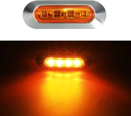 Vista 3 de ALFU 10 luces LED ámbar DC12V-24V 4 LED indicadoras de marcador lateral lámpara delantera trasera luz interior con bisel cromado universal