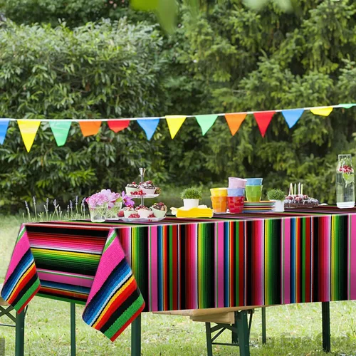 Vista 9 de Mantel de plástico desechable para fiesta mexicana, 2 piezas, para decoración de fiesta de cumpleaños, mantel de mesa de México, suministros