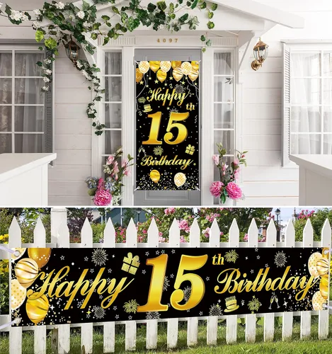 Vista 3 de Cartel para puerta de cumpleaños número 15, decoraciones de cumpleaños para hombres, decoración de fiesta de cumpleaños, telón de fondo de cumpleaños