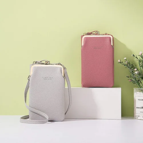 Vista 7 de Bolsa cruzada para teléfono celular, pequeña bolsa cruzada para teléfono celular, bolsa de hombro para teléfono celular, tarjetero y cartera, Gris