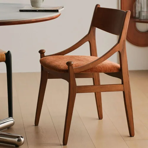 Vista 5 de Sillas de comedor de madera para el hogar, dormitorio, respaldo curvado, cojín de asiento de tela tapizada, cocina moderna