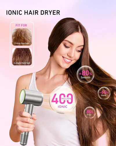 Vista 2 de Secador de pelo iónico profesional de 110 K RPM, secador de pelo de iones negativos de alta velocidad, secado rápido, ligero, silencioso, portátil