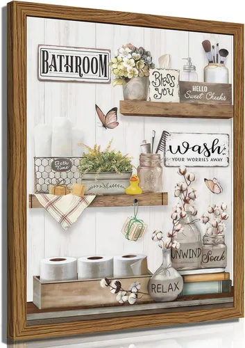 Vista 17 de Decoración de Pared de Baño de Granja, Lienzo de Algodón Rústico Enmarcado, Pintura de Decoración de Pared, Carteles Modernos de Arte de País