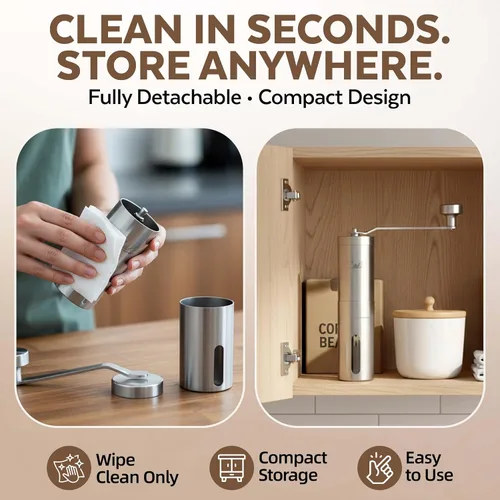 Vista 6 de ZaksCoffee - Molinillo de café manual con núcleo de acero inoxidable, molinillo de café de mano con 11 ajustes ajustables, mango y perilla