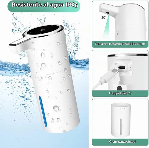 Vista 3 de Paquete de 4 dispensadores automáticos de jabón líquido sin contacto, dispensador de jabón líquido con sensor inteligente de 13.5 onzas, recargable