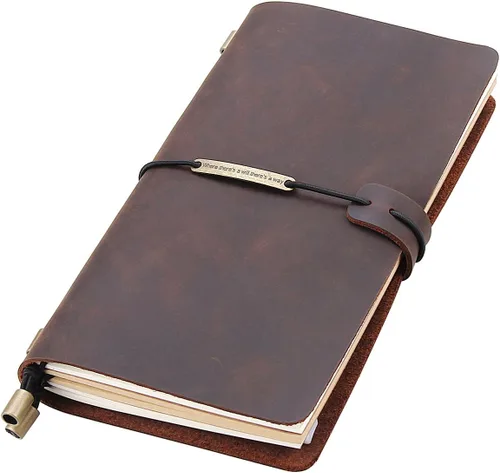 Vista 11 de Diario de piel hecho a mano vintage, cuaderno de viajero, portátil, pluma estilográfica recargable, tamaño de bolsillo, 5.2 x 4 pulgadas, Coffee