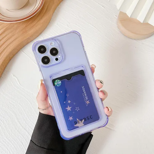 Vista 7 de DEFBSC Funda para iPhone 13 Pro, funda transparente con tarjetero trasero, delgada, delgada, funda protectora de TPU suave que absorbe los golpes