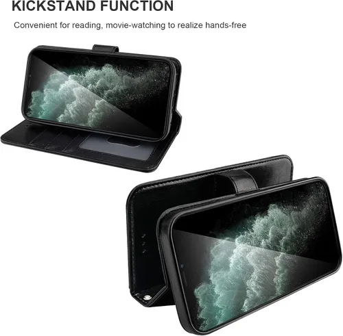 Vista 5 de Bocasal Funda tipo cartera compatible con iPhone 12 e iPhone 12 Pro con soporte para tarjetas de cuero PU magnética desmontable con soporte plegable