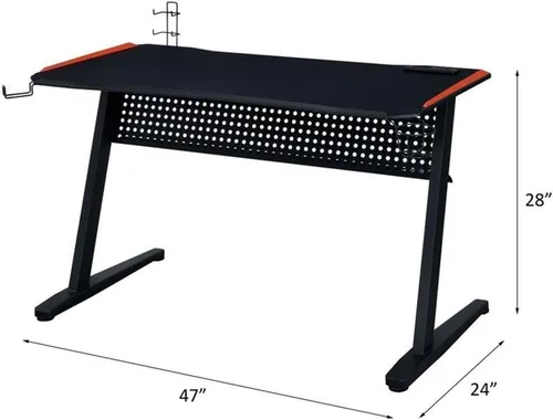 Vista 3 de Acme Dragi - Mesa de juegos con marco de metal con puerto USB y luz LED en negro y rojo