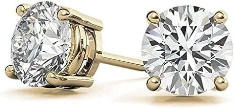 Vista 4 de IGI - Aretes redondos de 4 puntas con certificación IGI en oro amarillo blanco de 14 k para mujer (color F-G, claridad VS1-VS2)