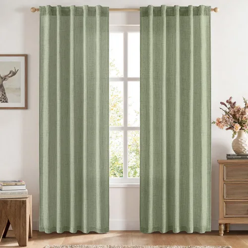 Vista 45 de MIULEE - Cortinas de lino sintético de 96 pulgadas de largo, 2 paneles, cortina semitransparente natural con pestaña trasera, bolsillo para barra