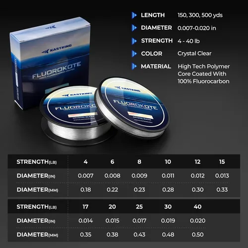 Vista 8 de KastKing Fluorokote 100% línea de pesca recubierta de fluorocarbono, líder de fluorocarbono, claridad extrema, hundimiento rápido, resistente a