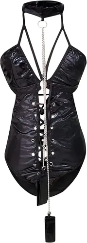 Vista 6 de Vestido de cuero brillante para mujer sexy sin mangas con hueco sin espalda mini vestido ajustado para fiesta club nocturno vestidos de látex