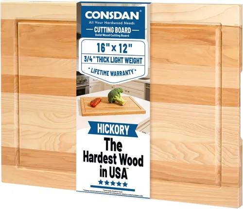 Vista 10 de CONSDAN Tabla de cortar de madera para cocina, 16 x 12, madera de abedul sólido, grano de borde, tabla de cortar, bloque de carnicero con ranura