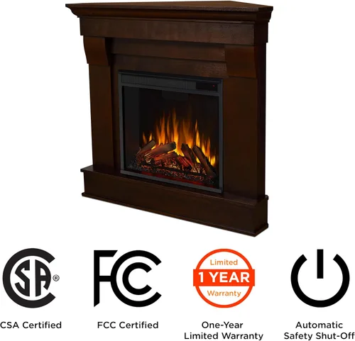Vista 7 de Real Flame 5950E - Chimenea eléctrica esquinera Chateau, pequeña, color nogal oscuro.