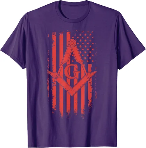 Vista 19 de Cuadrado y brújula Masónica de la bandera americana, masón, camiseta roja, Negro, S