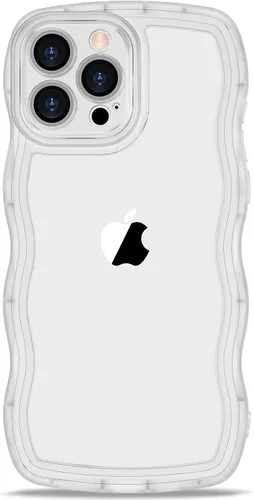Vista 12 de Anuck Funda para iPhone 13 Pro con borde ondulado, diseño trasero transparente, agarre antideslizante, forma de marco rizado ondulado, a prueba