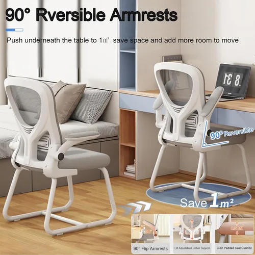 Vista 5 de Silla de oficina ergonómica, silla de escritorio con respaldo de malla alta con reposabrazos abatible de 90°, cómoda silla de trabajo, silla