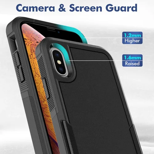 Vista 4 de Funda para iPhone X/iPhone Xs: funda protectora de doble capa resistente para teléfono celular, a prueba de golpes, resistente, con protector