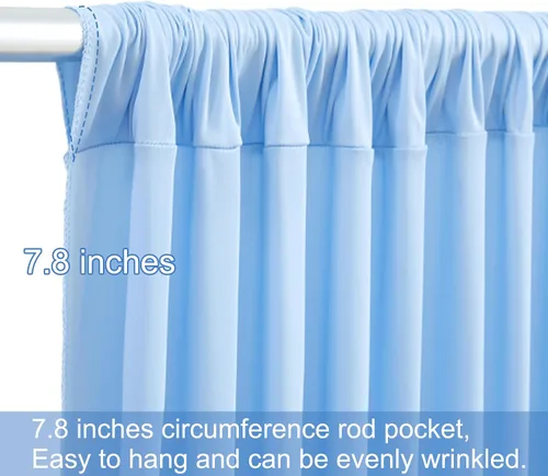 Vista 7 de 20 pies x 12 pies Cortinas de Telón de Fondo Azul Bebé Sin Arrugas para Bodas y Fiestas, Telón de Fondo de Tela Azul, Cortinas para Bodas