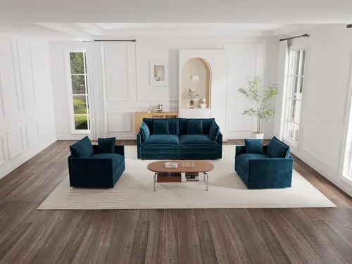 Vista 18 de KEIKI Juego de sofá de 2 piezas con 2 sofás individuales de felpilla de gran tamaño, estilo moderno tapizado de 2 plazas con 2 almohadas, cojines
