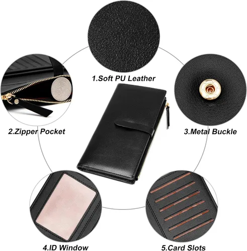 Vista 32 de Billeteras delgadas para mujer, tarjetero RFID plegable con bolsillo con cremallera, Mandala azul, Delgado