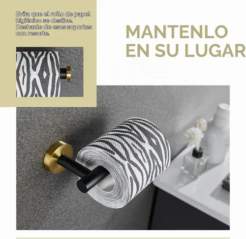 Vista 5 de Angle Simple Soporte de papel higiénico negro y dorado, percha de rollo