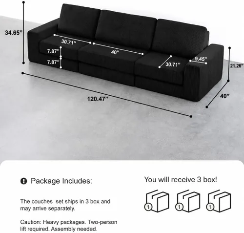 Vista 3 de Sofá seccional modular, 120.47" Sofá seccional moderno en forma de nube con chaise en L, cómodo sofá mullido de corduroy con asiento profundo, sofás
