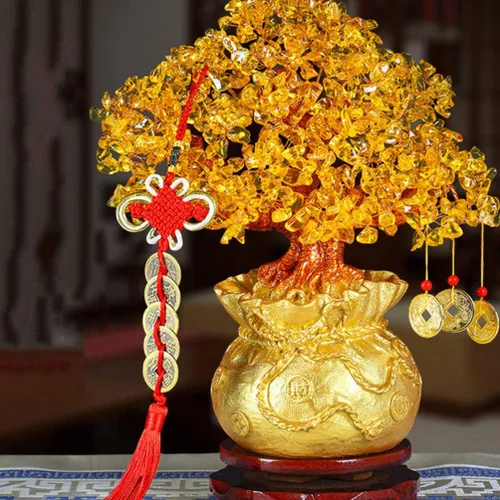 Vista 5 de Wakauto Árbol de dinero de cristal, citrino Feng Shui, árbol bonsái, suerte, fortuna, riqueza, monedas, árboles artificiales, figura de decoración