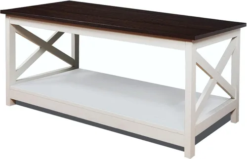 Vista 5 de Rainbow Sophia Mesa auxiliar, moderna mesa de centro de madera de granja con almacenamiento de 2 niveles, 40 pulgadas, blanco vintage/espresso