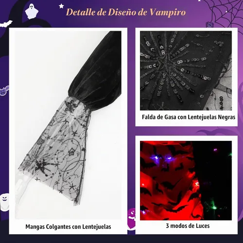 Vista 3 de Meland Disfraz de vampiro para niñas, disfraces de Halloween para niños de 4 a 14 años